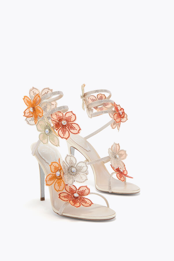 jeweled pfirsich blume elfenbein und orange sandal 105 rene caovilla