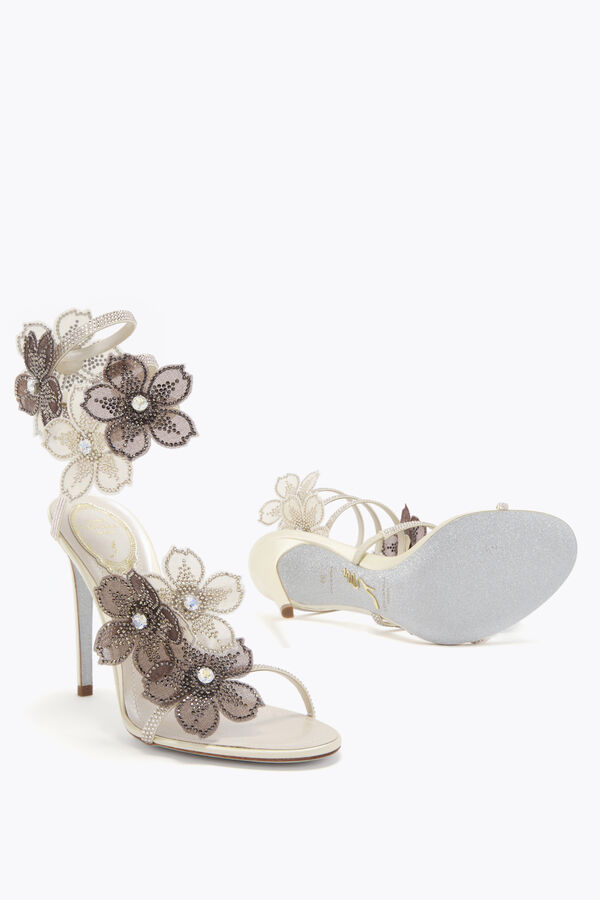 jeweled pfirsich blume elfenbein und grau sandale 105 rene caovilla