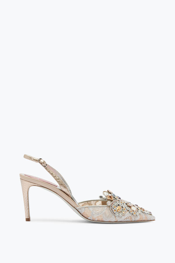 jeweled schmuckstück slingbacks in lace venezianan 75 rene caovilla